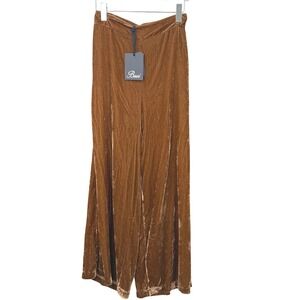Baci NWT Velvet Wide Leg Pants Women L Copper Resort Flowy Indie Minimalist Boho